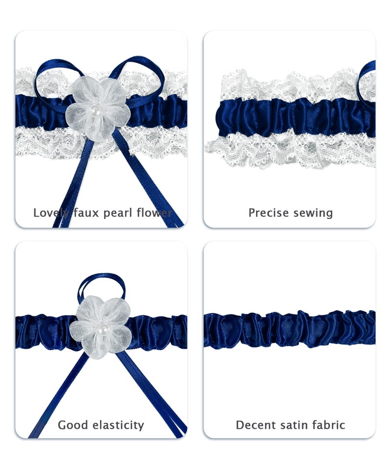 RIMOBUL 2 Pieces Wedding Garters Lace Bridal Garter Faux Pearls Garter for Bride with Toss Away (Royal Blue) - Image 3